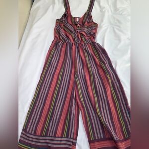 Xhilaration Striped Ruffle Front Jumpsuit With Pockets- Size Lg